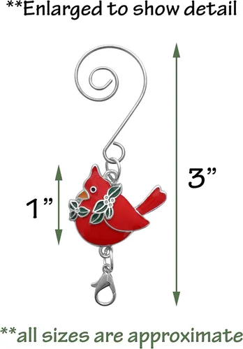 Vista 5 de Cardinals - Ganchos para adornos con gancho en S y pinza de langosta – Juego de 10 – Cardenales con hojas de acebo – Accesorios de Navidad