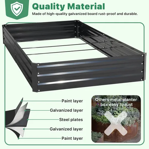 Vista 3 de ONCEMORE Cama de jardín elevada galvanizada para verduras, flores, hierbas, kit de cama de jardín elevada de metal con 2 jaulas de tomate, guantes