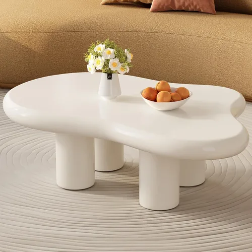 Vista 14 de Miuuod Cloud - Mesa auxiliar con 4 patas para sala de estar, mesa central, mesa baja, mesa auxiliar color crema, mesa de sofá de esquina redonda
