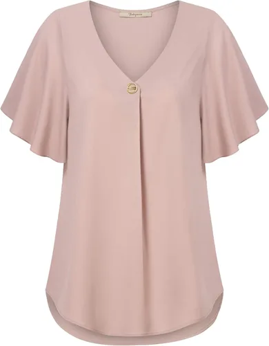 Vista 2 de Bebonnie Blusa de gasa de ajuste holgado para mujer, manga con volantes, cuello en V