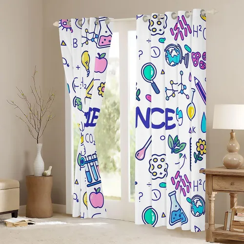 Vista 4 de Cortinas con temática científica, cortinas de ventana de fórmula científica, cortinas de dormitorio con temática matemática, cortinas de ecuación