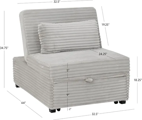 Vista 3 de Powell McCory - Sofá cama extensible tapizado de pana gris claro con almohada