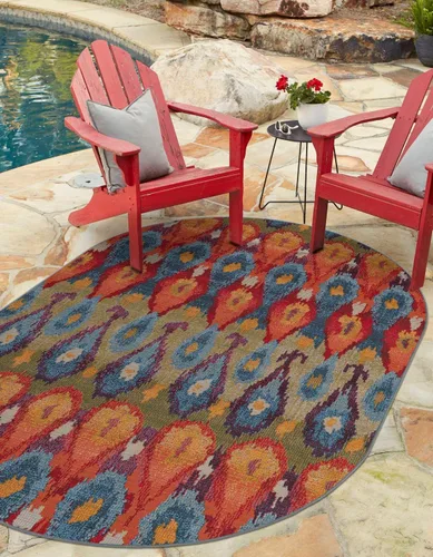 Vista 8 de Unique Loom Outdoor Modern Collection - Alfombra de área Ikat (4 pies 1 pulgada octágono multi/borgoña)