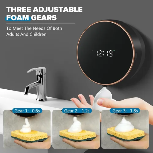 Vista 4 de Dispensador automático de jabón de espuma para baño: montaje en pared, recargable, sin contacto, ajustable, automático, inteligente, eléctrico