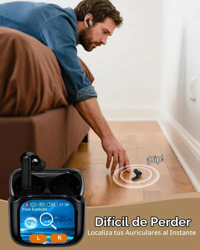 Vista 4 de Auriculares inteligentes con pantalla táctil, auriculares de pantalla táctil, auriculares inalámbricos Bluetooth 5.4, auriculares táctiles
