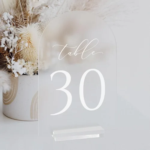 Vista 13 de Números de mesa de arco transparente para boda, mesa de acrílico arqueada de 5 x 7 pulgadas, números 1-10 con soportes, letrero de arco de acrílico