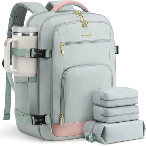 Vista 28 de LOVEVOOK Mochila de viaje para mujer y hombre, Beige, Mochilas de viaje