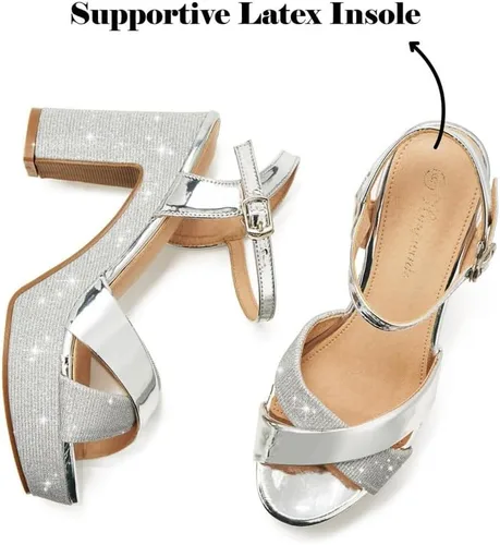 Vista 3 de hingswink Sandalias de vestir para mujer, sandalias de tacón para mujer, tacones de bloque, tacones negros de punta abierta para mujer, tacones