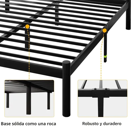 Vista 6 de iPormis Marco de cama de plataforma de metal de tamaño completo con cabecera moderna de arte de hierro/soporte de listones de acero de servicio Negro