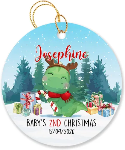 Vista 17 de Adorno de Navidad personalizado de segundo regalo para bebé, hijo, hija, nombre personalizado, reno, corona de bebé, adorno de Navidad 2025, adorno