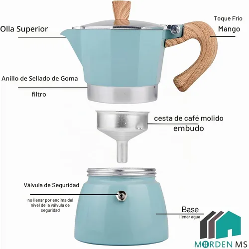 Vista 10 de MORDEN MS Moka - Cafetera de café expreso para estufa, 6 tazas/10 onzas, cafetera italiana, cafetera para camping, cafetera cubana manual