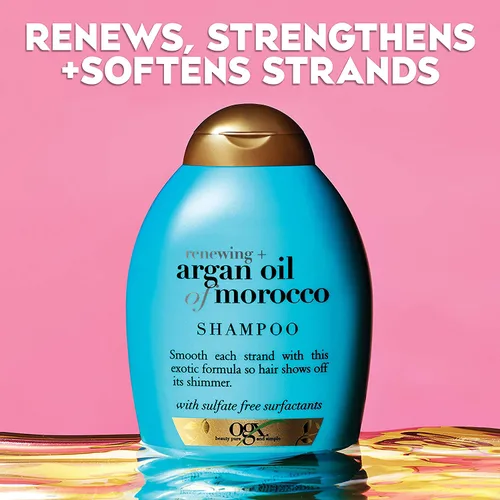 Vista 3 de OGX Champú Hidratante Renovador con Aceite de Argán Prensado en Frío de Marruecos, para Ayudar a Hidratar, Suavizar y Fortalecer el Cabello