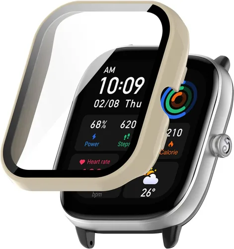 Vista 7 de Funda rígida de policarbonato compatible con Amazfit GTS 4 Mini con protector de pantalla de vidrio templado, resistente a los impactos y a prueba 6
