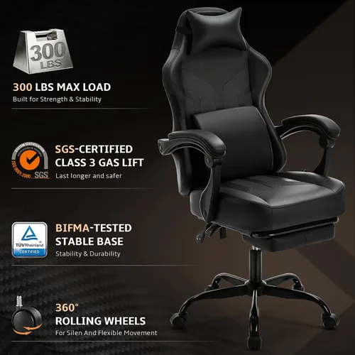 Vista 3 de Silla ergonómica para juegos con reposapiés, capacidad de 303
