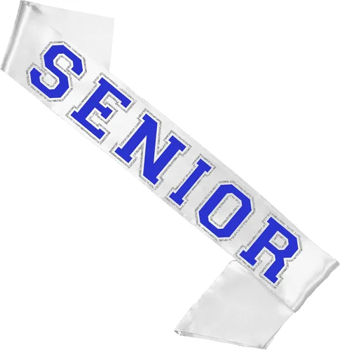 Vista 3 de RhinestoneSash Senior Sash Blue - Royal and Silver Sparkle White PREMIUM GRADE SATIN Sahes - High School Team Sports