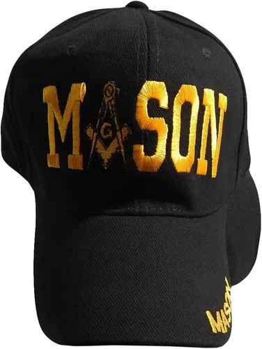 Vista 2 de Trade Winds Mason Masonic Freemason Letters Black & Gold Cotton Adjustable Embroidered Cap Hat