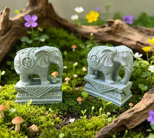 Vista 2 de livelyfish A Pair Elephant Statues Aquarium Decor Elephant Figurines, L1 Home Statues Decor, Fish Tank FengShui Decor, A quarium Decor