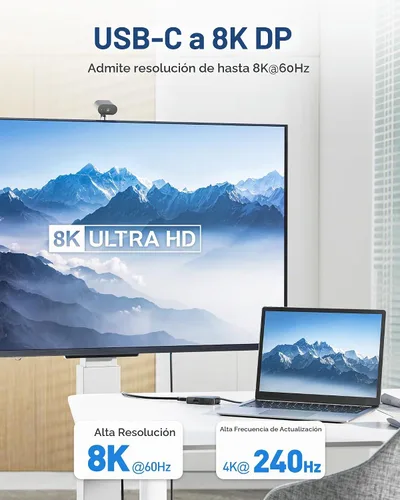 Vista 2 de Cable Matters Hub USB C a DisplayPort de 4K a 240Hz, carga de 100 W