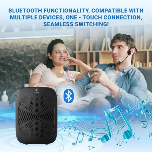 Vista 6 de Amplificador de voz Bluetooth con micrófono inalámbrico con gancho para la oreja, micrófono inalámbrico con combo de altavoces, mini megáfono