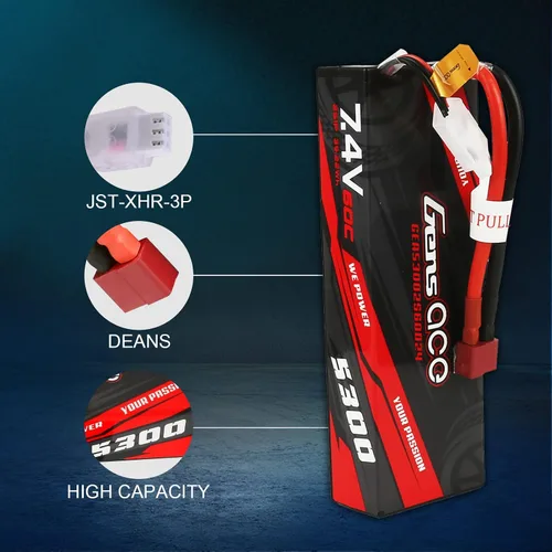Vista 3 de Gens ace 2S Lipo Batería 7.4V 60C 5300mAh Lipo Batería HardCase Pack con Deans Plug para RC Car
