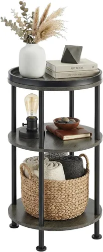 Vista 14 de Mesa auxiliar redonda pequeña con estación de carga para espacios pequeños, mesa decorativa de 3 niveles con puertos USB y tomas de corriente, mesa