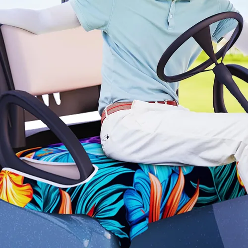 Vista 2 de AQQA Fundas para Asientos de Carrito de Golf, Manta de Asiento de Carrito de Golf de Microfibra Tropical Hoja de Palma-Boho-Mármol, Manta de Golf