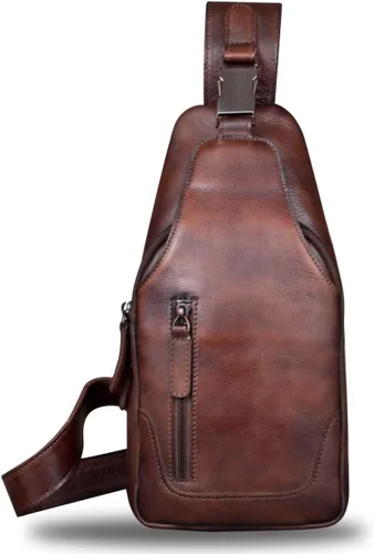 Vista 2 de IVTG Bolso bandolera de cuero genuino para hombres y mujeres, bolso cruzado de hombro en el pecho, mochila de senderismo, mochila vintage hecha a