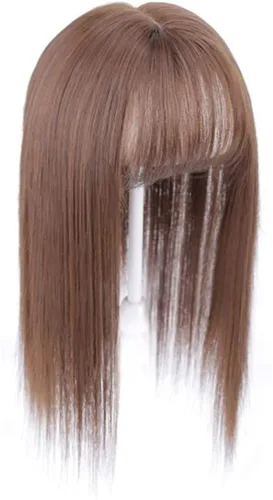 Vista 8 de Extensiones de cabello con clip con flequillo, invisible, natural, corona, extensiones para el cabello para mujeres, con cabello gris o delgado, 10