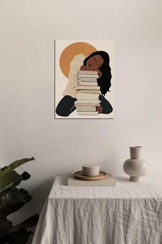 Vista 8 de Arte de pared bohemio afroamericano, pintura impresa enmarcada de mujeres negras, póster de amante de libros, impresión en lienzo de niña negra