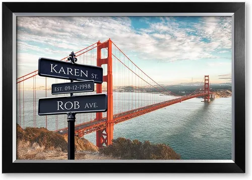 Vista 120 de IPIC - Personalized Framed Canvas with Custom Street Sign in Boston Personalized Street Signs with Names, Custom Canvas Print, Boston Sunset