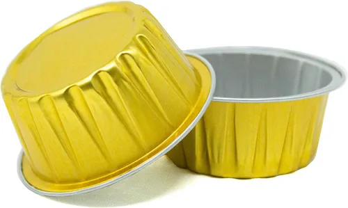 Vista 9 de Tazas pequeñas de aluminio para hornear, color dorado, de 2 onzas, 100 unidades, mini ramequines desechables, platos pequeños de crema brulee