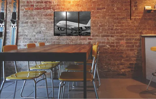 Vista 2 de Póster grande de 3 piezas para decoración de pared de avión Airbus A380, póster impreso en 3 paneles de lienzo, juego de decoración de pared