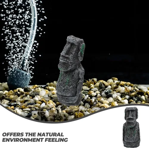 Vista 7 de balacoo Estatua de Moai de Pascua para decoración de acuario, estatua de cabeza de isla de Pascua de resina, decoración de paisaje de peces Betta