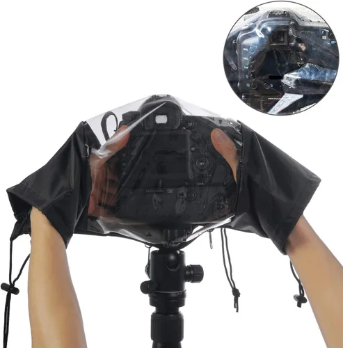 Vista 2 de Funda impermeable profesional para cámara de lluvia, suave, negra, para todas las cámaras DSLR y SLR Funda profesional para cámara, protector