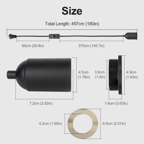 Vista 2 de Cable de luz colgante enchufable con interruptor, kit de lámpara colgante trenzada con zócalo de bombilla de cerámica, cable de repuesto