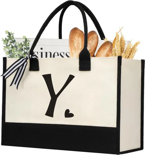 Vista 26 de shenee Initial Canvas Tote Bag, Personalized Beach Bags Gift for Women