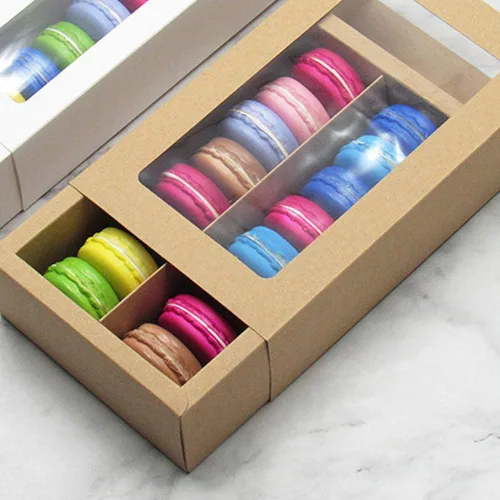 Vista 4 de 25 cajas de macarrones, caja de macarrones para 12, (medida interior 7.25 x 4 x 1.8 pulgadas), cajas de embalaje de macarrones con ventana