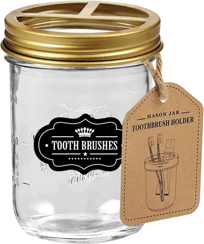 Vista 8 de Mason Jar - Soporte para cepillos de dientes, color negro con tarro Mason de 16 onzas Premium Rustproof 304 Stainless Steel Lid and Chalkboard