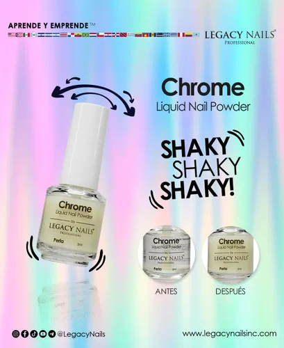 Vista 7 de LEGACY NAILS Polvo líquido profesional para uñas CROMADO - ALANA 0.2 fl oz - Revela la magia de los efectos iridiscentes, nacarados y metálicos - Di