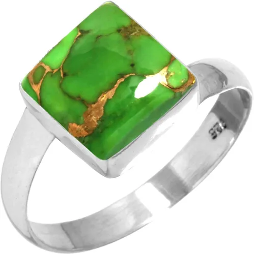 Vista 20 de Boho - Anillo de plata de ley 925 hecha a mano con piedras preciosas naturales, lapislázuli, granate, turquesa y cuadrado Ámbar