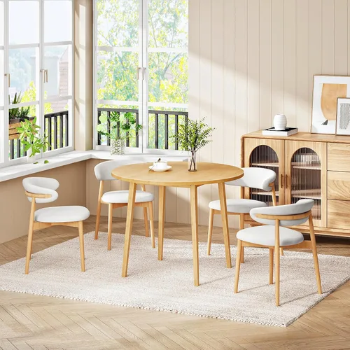 Vista 5 de HOOBRO Mesa de comedor de bambú, mesa de comedor redonda para 4, mesa de cocina de 35.4 pulgadas para espacio pequeño, fácil de montar, ahorro