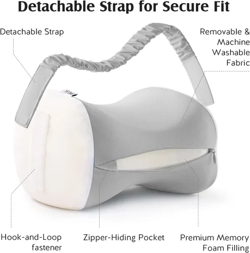 Vista 14 de YFONG Almohada de rodilla para dormir de lado, almohada de espuma viscoelástica, color gris