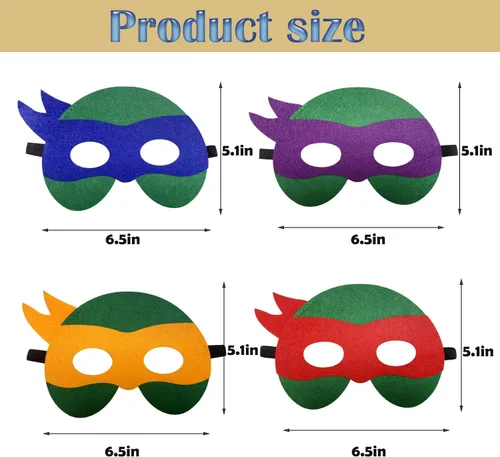 Vista 4 de Paquete de 32 máscaras de tortugas para niños, juegos temáticos de tortugas, suministros de fiesta de cumpleaños, decoración de fiesta, regalo
