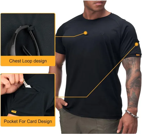 Vista 5 de IDOGEAR Camisas tácticas de cuello redondo para hombre, camiseta atlética de manga corta, camisetas deportivas para exteriores