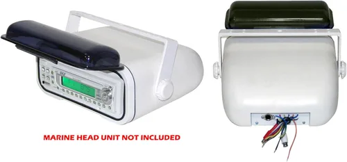 Vista 4 de Paquete de receptor de radio Bluetooth en el salpicadero DIN MP3 USB SD con carcasa estéreo marina blanca + 4 altavoces de audio impermeables