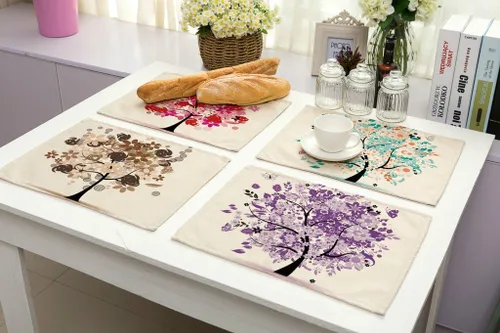 Vista 2 de 6 piezas de manteles individuales de lino de poliéster Pintura al óleo Animal Patrón de comedor Esterillas de mesa (6) (1)
