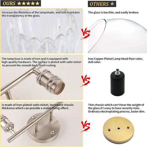 Vista 66 de Shenmoyl Lámparas de baño, lámpara de pared de 2 luces para tocador sobre espejo con pantalla de vidrio tulipán blanco para dormitorio, sala
