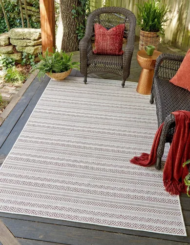 Vista 14 de Unique Loom Outdoor Striped Collection Alfombra de área - Maia (2' 2" x 3' 1" Rectángulo, Beige/Marfil)