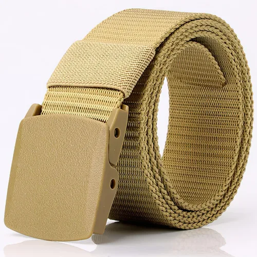 Vista 6 de Cinturón táctico militar respirable de nylon de los hombres de la lona con la hebilla plás Beige