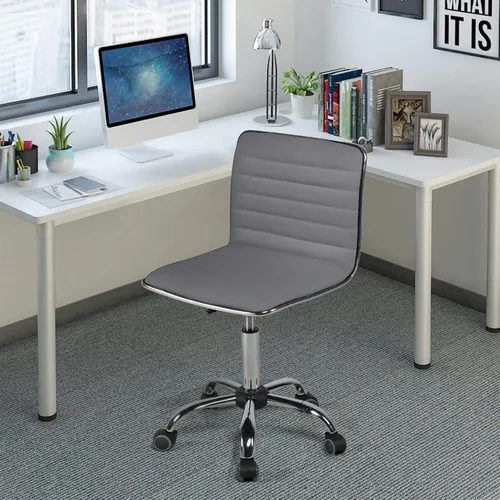 Vista 2 de Yaheetech Silla de oficina moderna de piel sintética sin brazos, 2 piezas, ajustable, con respaldo bajo, giratoria, ruedas rodantes, color gris
